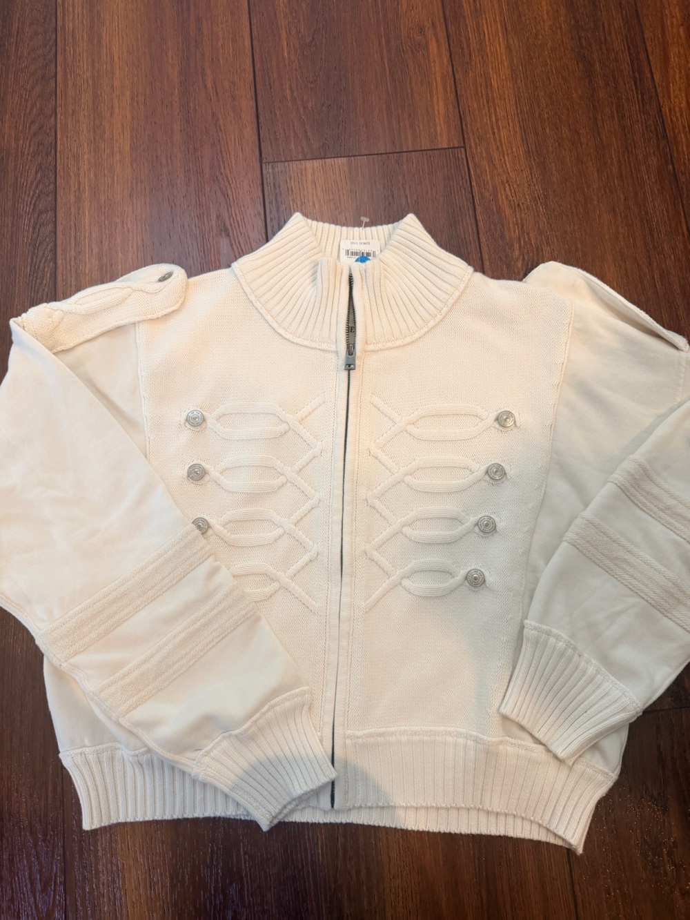 We The Free Cream Yosemite Zip-Up Crewneck Sweater silver buttons